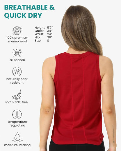 100% Merino Wool Tank Top Women - Active Sleeveless Undershirt Base Layer