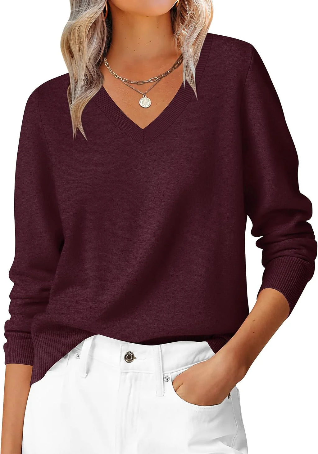 ANRABESS Women’s Fall Long Sleeve V Neck Light Sweaters